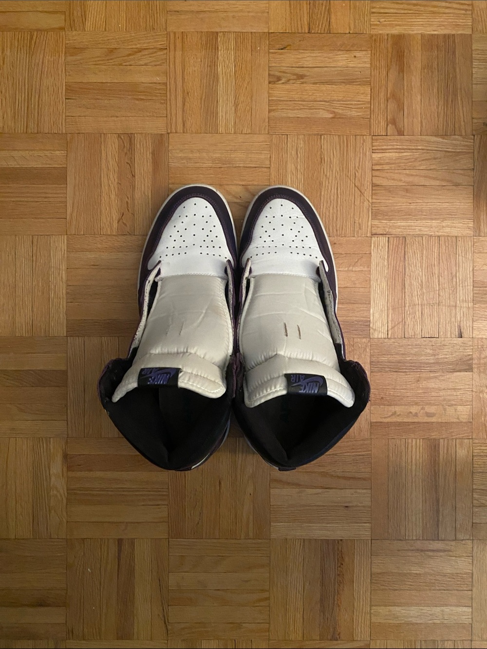 high top purple court Jordan 1s